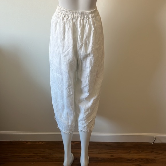 RESET by Jane White Wide leg Cropped Raw hem Linen Pants Size M - Picture 4 of 12